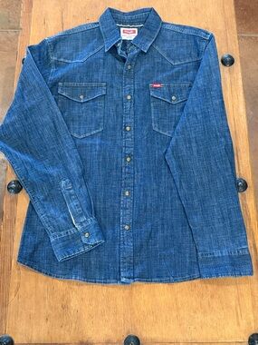 Wrangler Blue Denim Western Button-Down Shirt